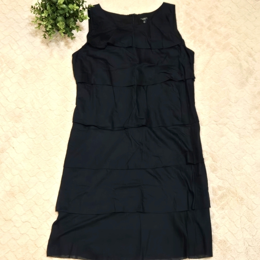Talbots Black LBD Cascade Ruffle Sleeveless Cotton Formal Dress, Size 12